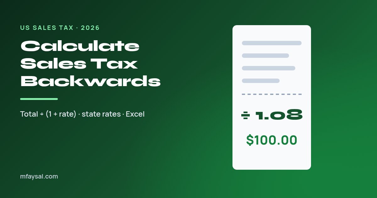 Cover image for How to Calculate Sales Tax Backwards From a Total (With 2026 Rates)