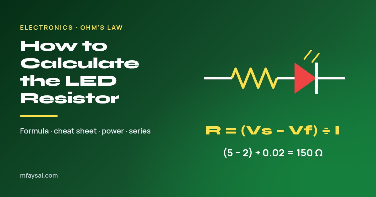 Cover image for How to Calculate the Resistor for an LED: Formula, Worked Examples and a Cheat Sheet