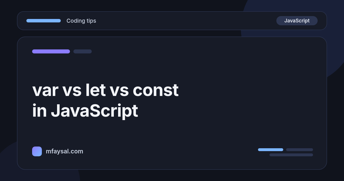 Cover image for var vs let vs const in JavaScript: Differences, Hoisting and When to Use Each (Tested Examples)