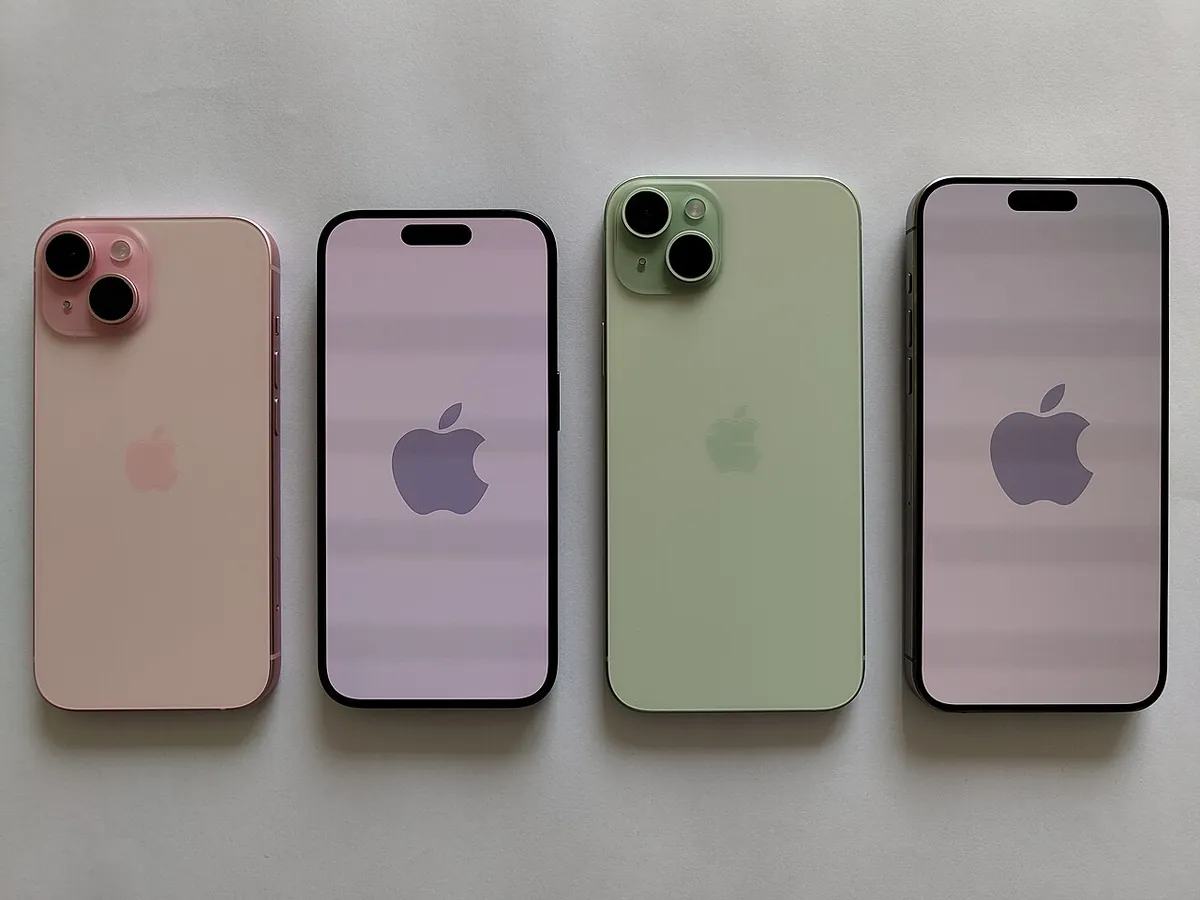 Four iPhone 15 models laid side by side