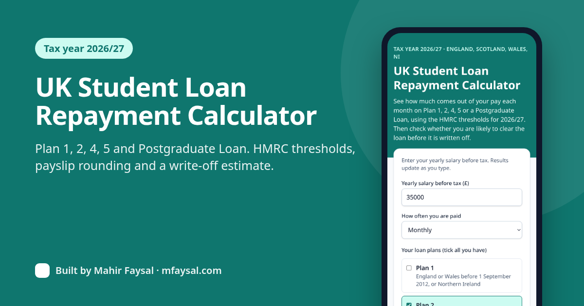 UK Student Loan Repayment Calculator project cover, built with Next.js and TypeScript