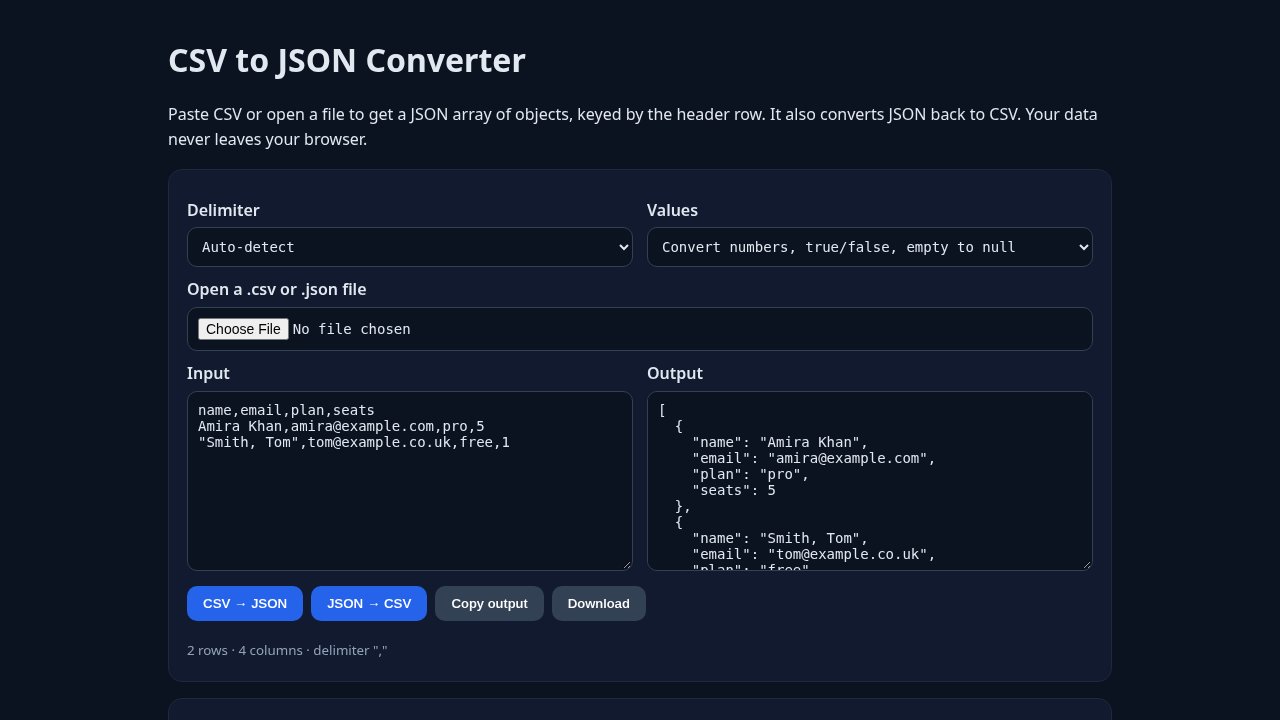 CSV to JSON Converter project cover, built with JavaScript and CSV