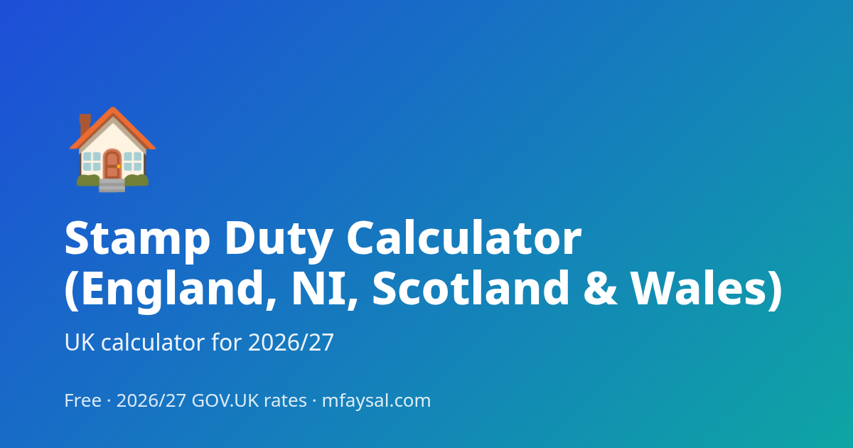 Stamp Duty Calculator (England, NI, Scotland & Wales) project cover, built with HTML5 and CSS3