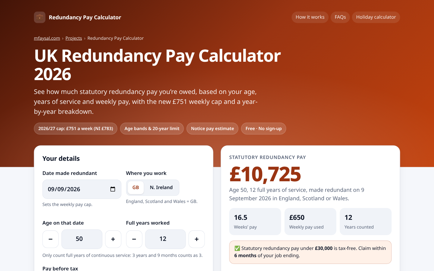 UK Redundancy Pay Calculator 2026 project cover, built with HTML and CSS