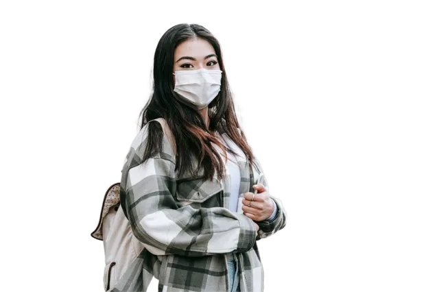 The same woman cut out with hair detail on a transparent background